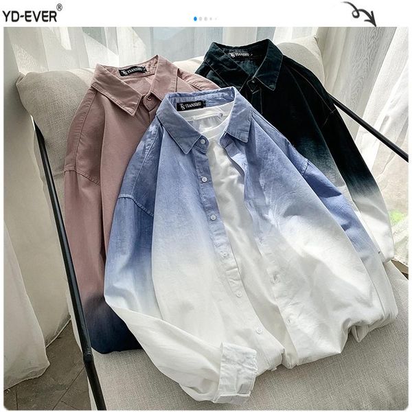 

men's spring gradient print shirts 2020 men fashion long sleeve blouse woman's clothes loose male shirts colorful-d, White;black