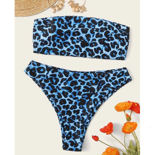 

leopard bathing swimsuit women strapless tankini summer vacation beach bikinis sets female bandeau bikini swimwear, White;black