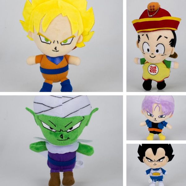 

new 5 styles 6.5"-8" 17cm-20cm goku piccolo son gohan trunks vegeta plush doll anime stuffed dolls keychains pendants gifts soft t