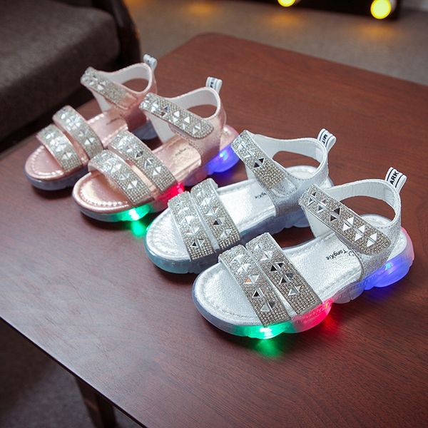 

20 new led lighting shoes soft soles and crystal for boys and girls princess sandals crystal shoes sandals baby, Black;red