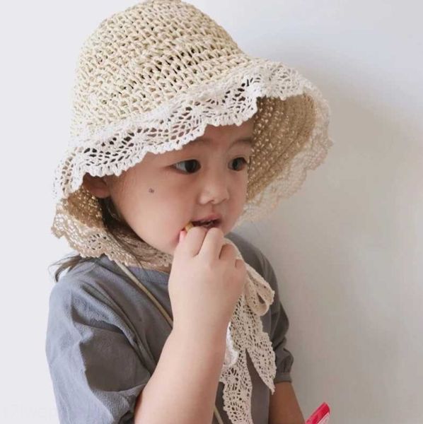 

baby children summer new travel hipster foldable travel beach sun cute lolita straw hat straw hat female, Blue;gray