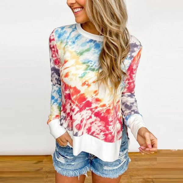 

feitong tie-dye women's sweatshirts oversized pullover for woman ladies long sleeve crewneck casual hoodie shirts, Black