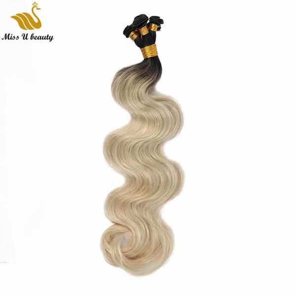 Brasiliano VirginHair HandTied Weft HumanHair Weave Hand Tie Estensioni dei capelli 1b Blonde T Color 100g / bundle 2 Bundles