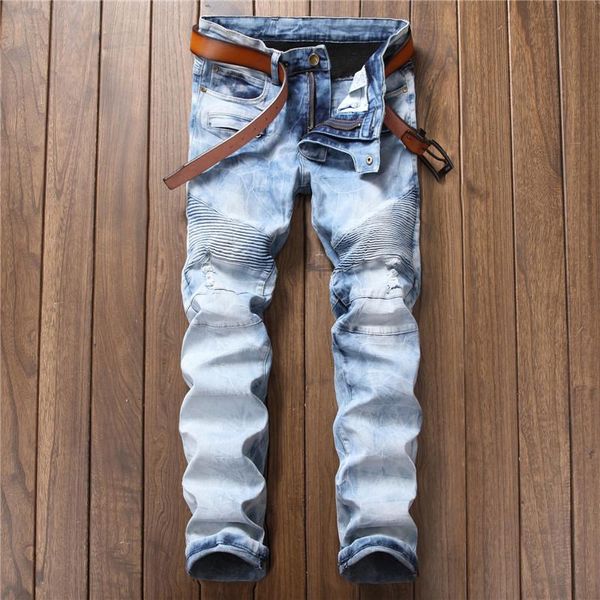 

men's jeans arrivals stretch motorcycle denim pants mens embroidery trousers, Blue