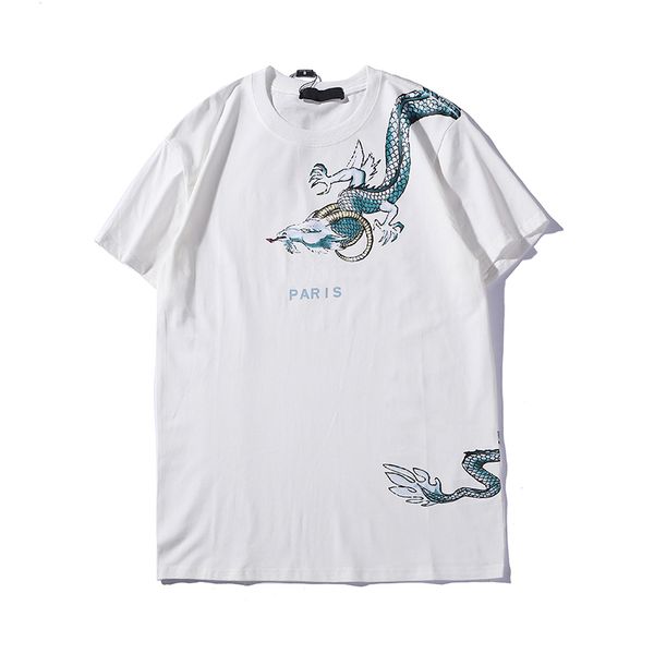 

20ss spring summer new designer europe paris tshirt fashion mens dragon print t shirt casual cloth, White;black
