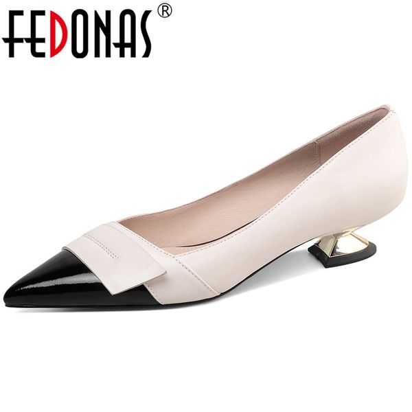 

fedonas 2020 summer autumn genuine leather shoes for woman female concise high heels pumps wedding party shoes woman, Black