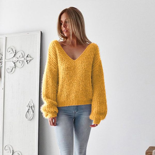 

lst910111 Women Designer Sweater Open Back Sweater Solid Color Top Fashion Sexy Clothes New Style Hot Selling 2019 Autumn 5 Styles