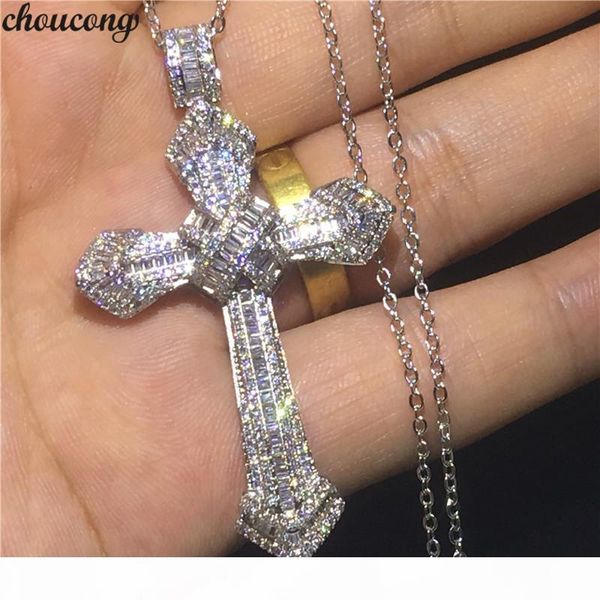 

choucong luxury big cross pendants 5a zircon cz 925 sterling silver wedding pendant with necklace for women men party jewelry j190615