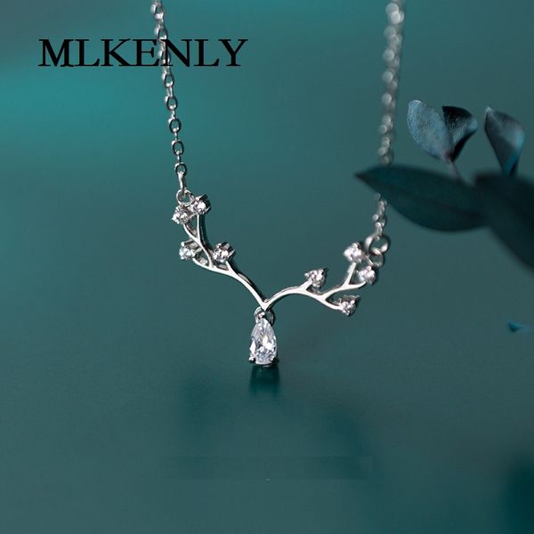 

mlkenly 925 sterling silver sen sweet sweet garden elk necklace simple water drop short clavicle chain for women necklace gift, Golden;silver