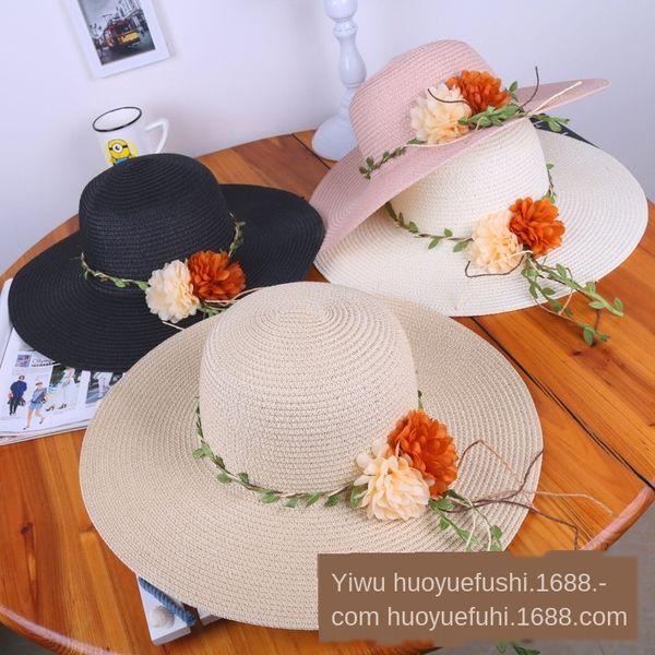 

new women's large eaves korean garland new women's big eaves korean garland sun hat two flower fashion sun hat, Blue;gray