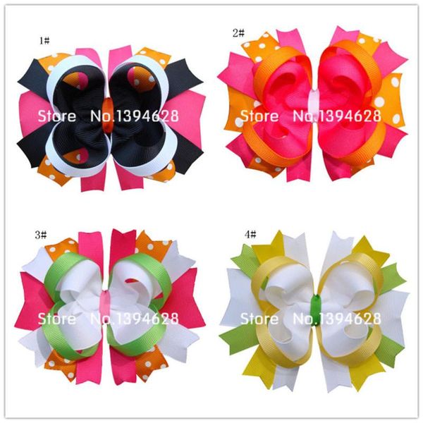

your bows 5inch tangerine polka dots ribbon girls bows children hairpins stacked boutique hair fastion hair accessories, Slivery;white