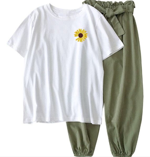 

two piece set summer clothes for women 2020 new dresy printing loose casual wide leg pants print t shirt 2 piece set women, Gray