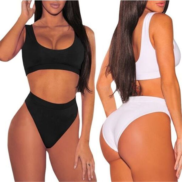

solid bikinis 2020 push up swimsuit thong swimwear women sport vest biquini women's swimming suit beach bathers, White;black