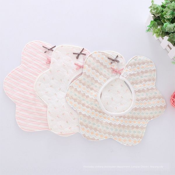 

new saliva towel bib 3-layer cotton waterproof 360-degree rotating flower saliva towel children's bib rice pocket