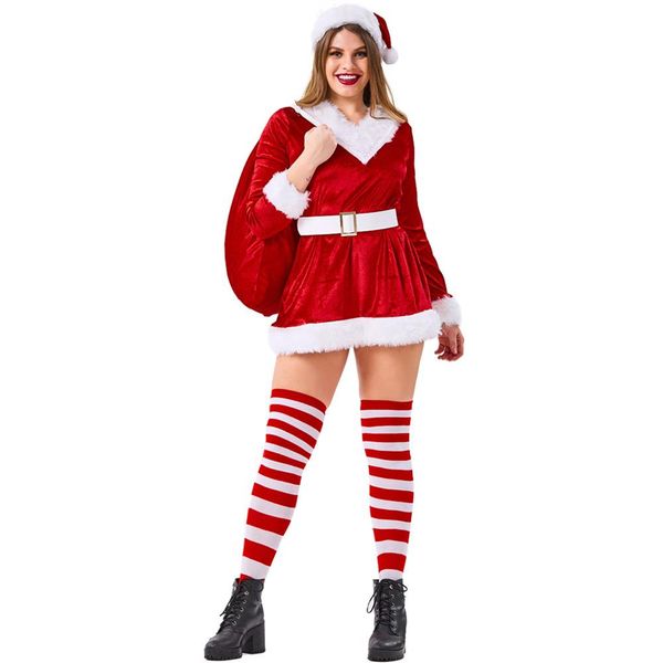 

velvet red woman santa claus christmas dress costumes suit cosplay for christmas party cosplay plus size, Black;red