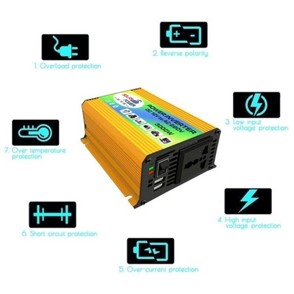 

3000w dc12v к 110 / 220v автомобильный инвертор преобразователь адаптер питания dual usb трансформатор напряжения бытовая техника автомобиль