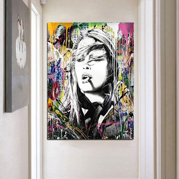 

Abstract Smoking Woman Canvas Painting Posters Scandinavian Cuadros Wall Art Picture for Living Room Home Decor (No Frame)
