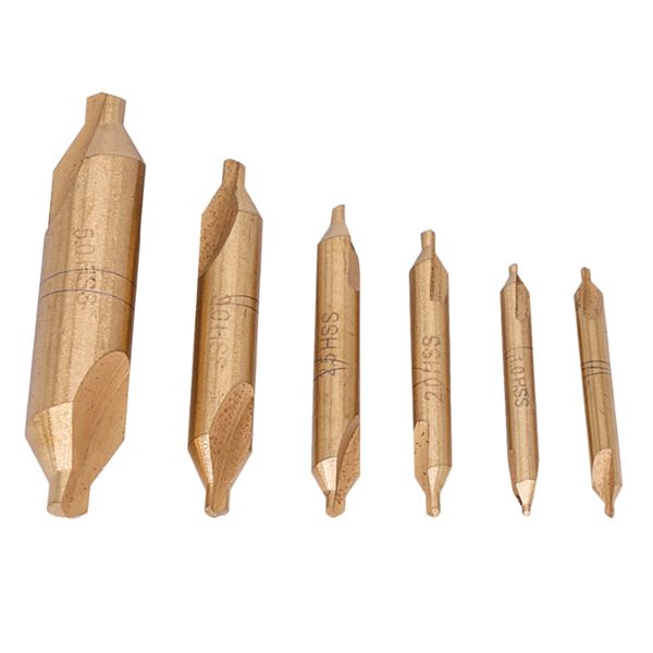 

6 pcs hss combined center drills, 60 degree countersinks angle bit set, 1mm 1.5mm 2mm 2.5mm 3mm 5mm