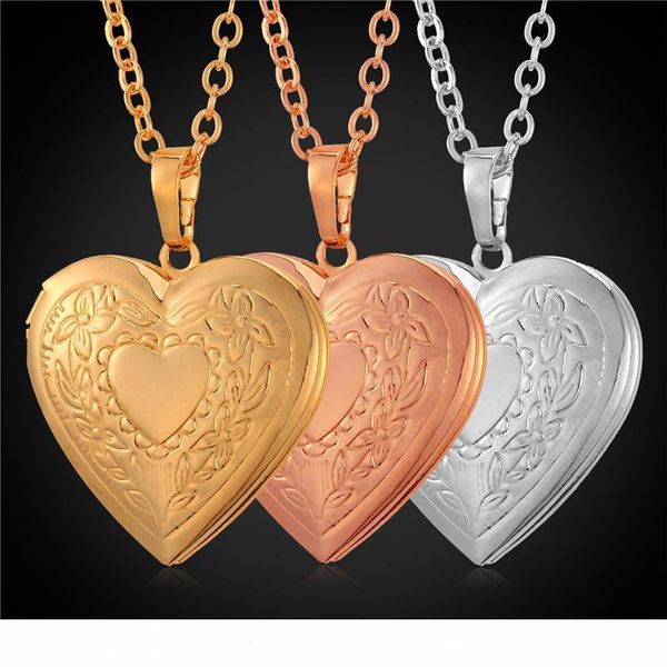 

vintage rose flower locket necklace for women girls fashion jewelry gift 18k gold plated love heart p locket pendant, Silver