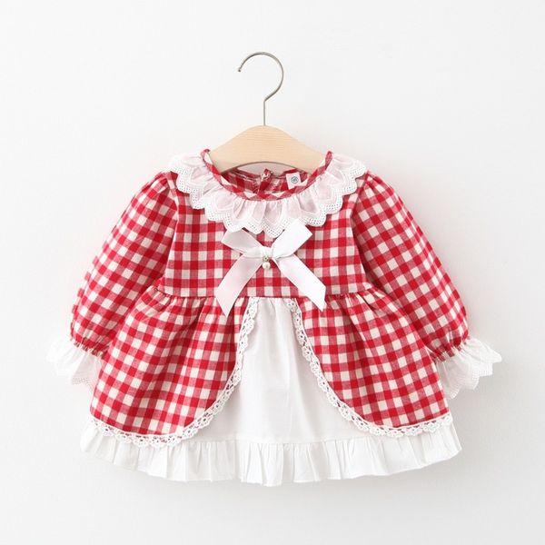 

kids designer clothes girls girls dress autumn new girls long-sleeved plaid skirt childrens western style cute korean princess dress generat, Red;yellow
