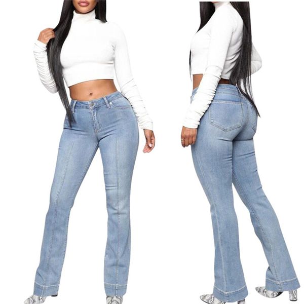 

2020 высокой талии женские джинсы для женщин большие размеры брюки кнопка bottom повседневная denim fat мама flare джинсы тощий женщина o11, Blue
