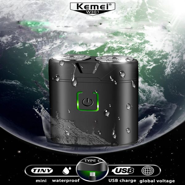 

kemei black pocket portable mini electric shaver mens waterproof shaving double ring blade usb charging beard razor km w301 hairclippers2010