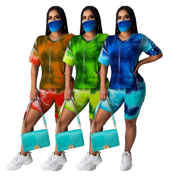 

outfit designer summer short sleeve shorts womens tracksuits tie dyed fashion casual suits woman 2 piece, Gray