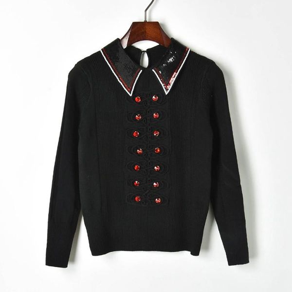 

luxury women long sleeve striped knitted designer solid lapel sweaters pollver 2019 new fashion spring losse cotton sweaters size s-l, White;black