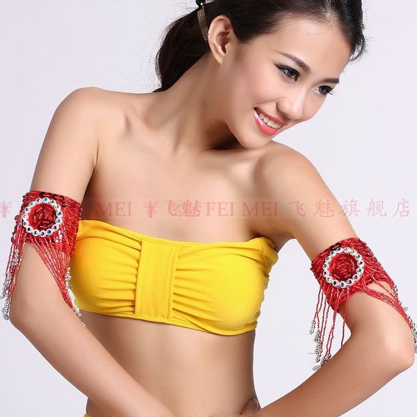 

new sequins belly dance accessories senior beads beads belly dance arms for women arms accessories 1pcs, Black;red