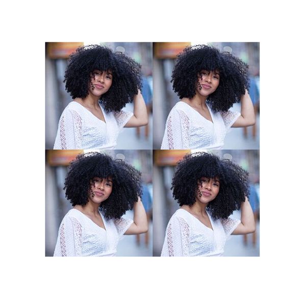 novo penteado macio brasileiro do cabelo Africano Americ afro curto bob encaracolado naturais peruca Simulação Cabelo Humano afro crespo peruca para as mulheres