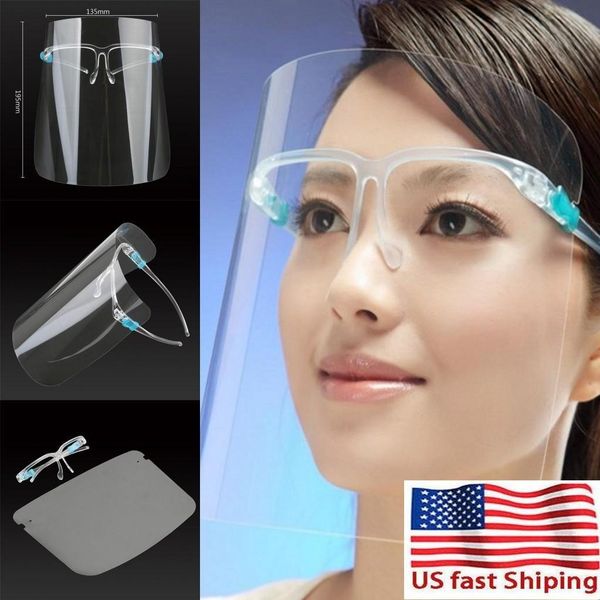 

US Stock Transparent PET Face Shield With Glasses Holder Protective Mask Oil-Splash Proof Anti-UV Face Cover Transparent Facial Glass Mask
