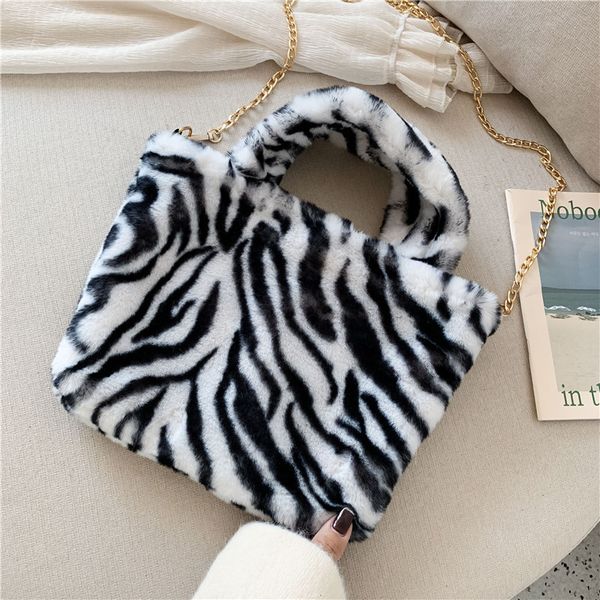 

women handbags faux-fur shoulder bag winter messenger large tote white luxury designer fur bag winter handbag plush leopard soft