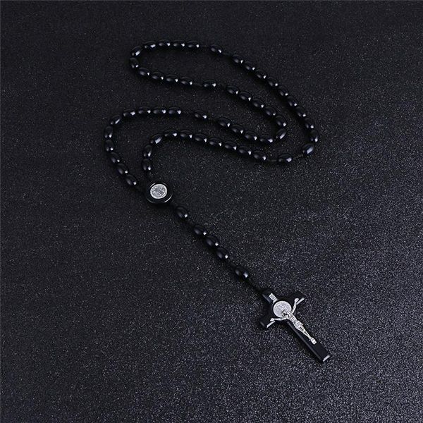 

komi rosary beads jesus coin cross pendant necklace for women girls catholic religious jewelry holy rosaries necklaces r-026, Silver