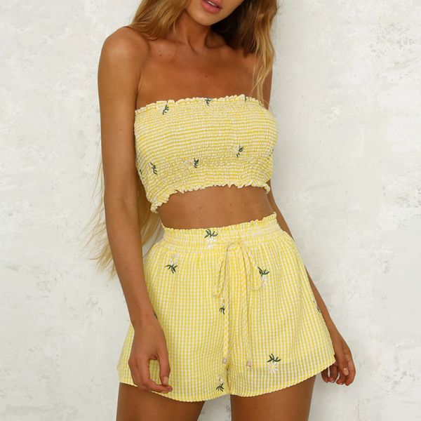 

two piece set women fashion women girls print off shoulder vest tank + shorts bandage pants set#4 g3, Gray