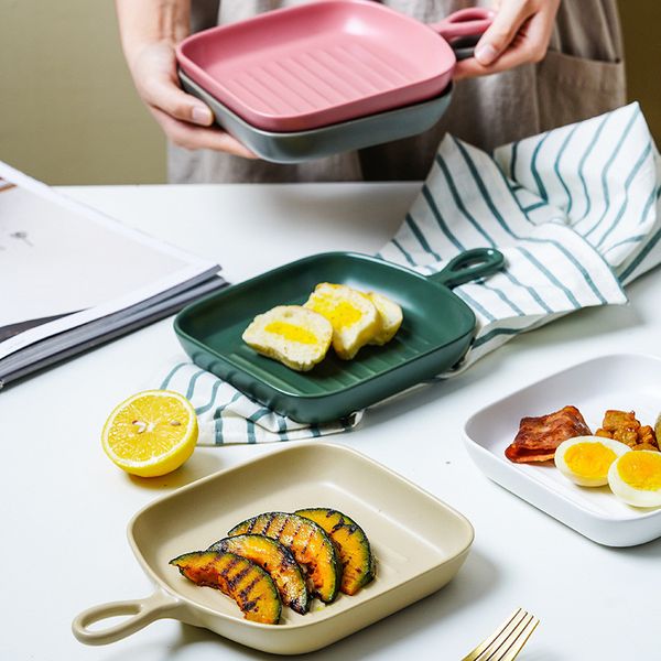 Фарфор салат Десерт Завтрак печь для выпечки противень Квадратные плиты с ручкой INS завтрак плиты