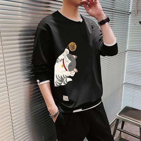 

wy1442 осенних мужских top sweatert футболки sweaterround шея свитера топ корейский стиль модной базы рубашки с длинным рукавом мужской футб, Black