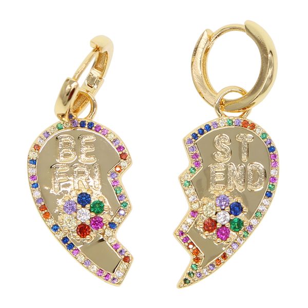 

heart charm dangle earring for women rainbow flower cz paved break hearts dangling drop earrings, Golden;silver