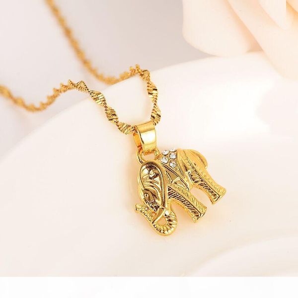 

a africa 14 k solid gold filled cute cz elephant necklace earrings trendy women men jewelry charm pendant chain animal lucky, Silver