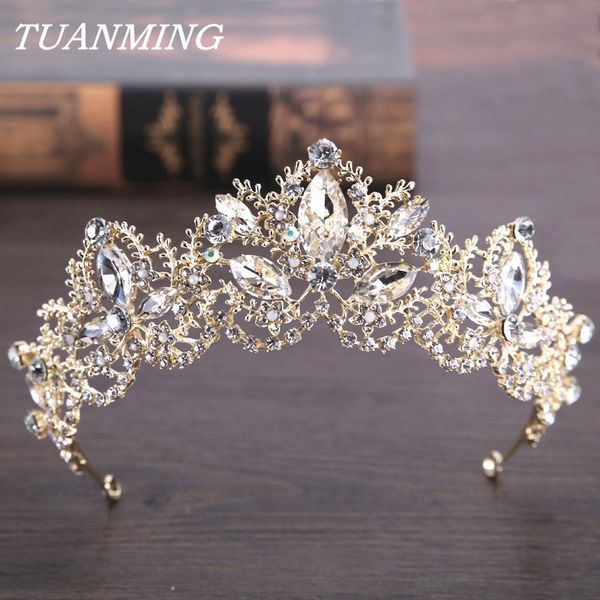 

wedding crystal crown bride hair jewelry handmade light golden rhinestone bridal tiaras crown accessories for women hair, Golden;silver