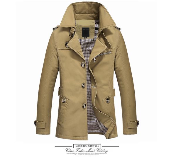 

2020 fashion mens trench coat men cotton washing long solid black windbreaker overcoat man plus size long trench jackets coat, Tan;black