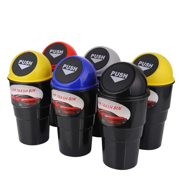 

round car trash bag can with lid garbage dust bin storage barrel fits cup holder