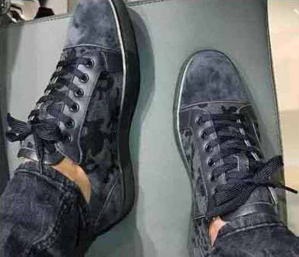 

paris junior low cut sneakers red bottom shoes camo suede leather sports shoes new for men party wedding ing, Black