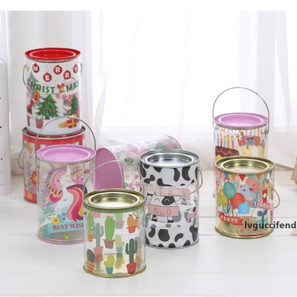 

6pcs net red christmas creative jar child cartoon protable birthday party boxes favors packaging biscuits candy gift boxes