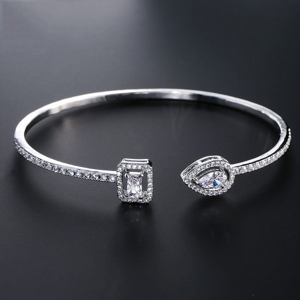 

design trendy snake pear shape 925 sterling silver adjustable open bangle for women anniversary gift jewelry wholesale moonso s5214, Golden;silver
