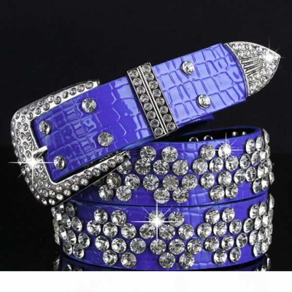

new fashion luxury designer diamond zircon blue crocodile leather belt for female women girls 110cm 3.6 ft, Black;brown