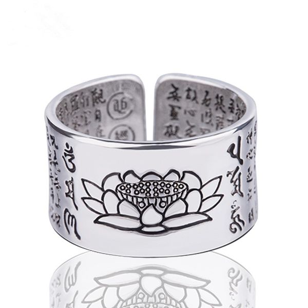 

silver-color lotus rings good luck buddha adjustable size trendy popular solid thai silver plated ring for women men jewelry, Golden;silver