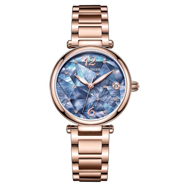 

reef tiger / rt мода алмазная розового золота роскошные платья часы браслет из нержавеющей стали автоматическая водонепроницаемые часы rga15, Silver