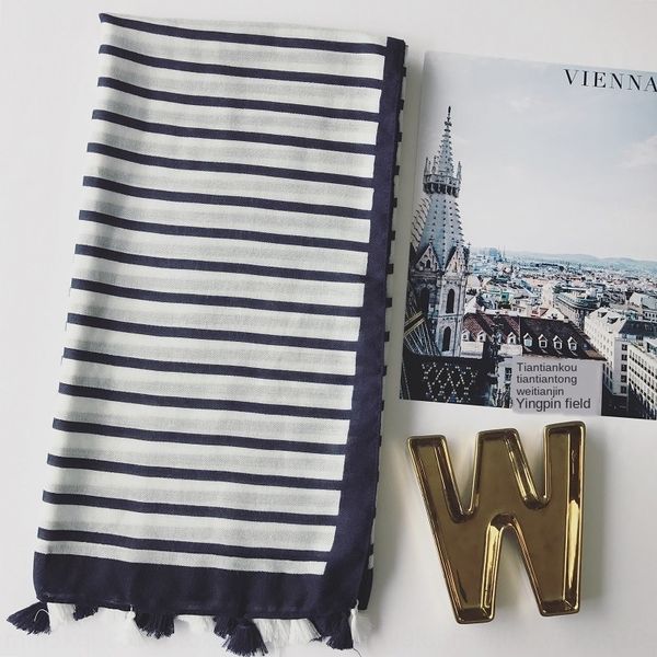 

cotton and women's autumn silk sunscreen shawl dual-purpose linen artistic series striped scarf cotton and linen scarf long, Blue;gray