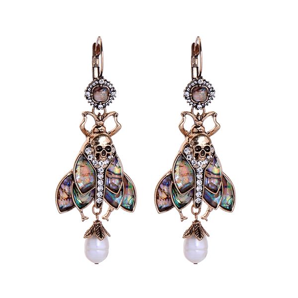 

punk drop earrings for women gift colorful resin insect cultured pearl crystal neo-gothic skull vintage fashion jewelry, Silver