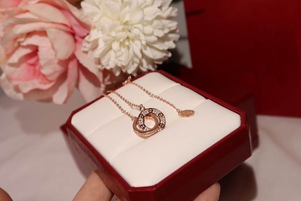 

мода женщина дизайнер ожерелье роскошный ious бриллиантовое ожерелье s925 серебро двойное кольцо длина цепи 45 + 5см 18k позолоченный ящик, Silver